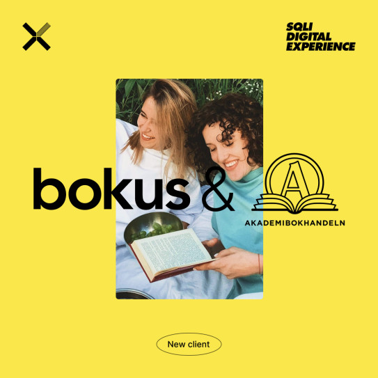 Image of two chidren reading together with logos of Bokus, Akademibokhandeln and SQLI