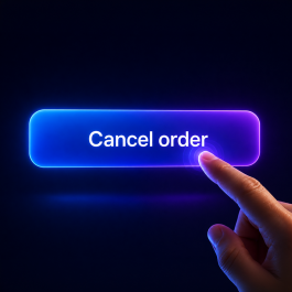 A finger pressing a "Cancel order" button