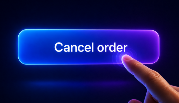 A finger pressing a "Cancel order" button