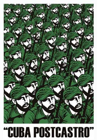 affiche Cube postcastro : une foule d'hommes indentiques vêtus en vert
