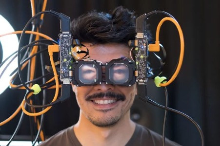 Man wearing augmented reality glasses 